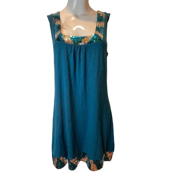 Express Dresses & Skirts - Express Womens Shift Dress Sequins Retro Neck Sleeveless Turquoise Blue Large